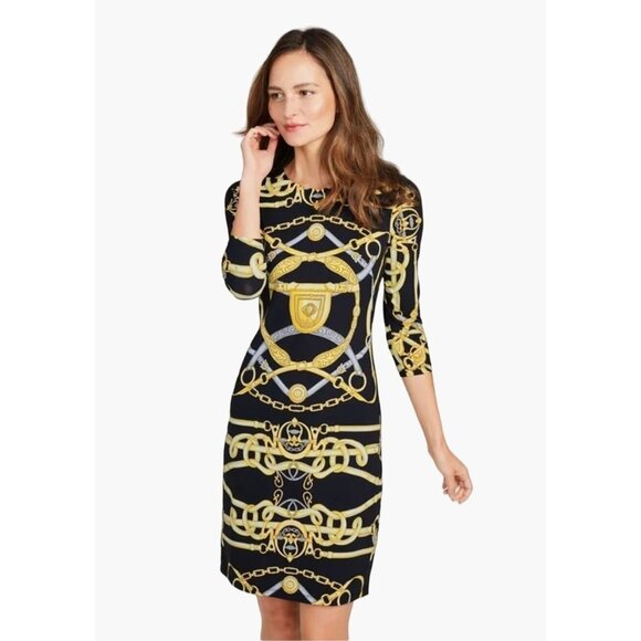 J. McLaughlin Sophia Dress Women's Size Small Black Light Yellow Cheshire Horse - Picture 1 of 9